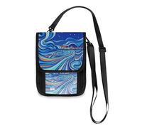 Blue Magic Star and Moon Travel Wallet Passport Holder Hidden Neck pouching Slim Lightweight Crossbody Bag with Adjustable Strap