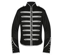 BLUE MAGIK Men's Unique Gothic Steampunk Silver Black Parade Military Marching Band Drummer Jacket Goth Punk (Small)