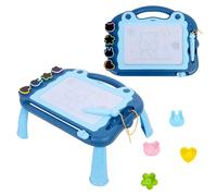 Blue Magnetic Drawing Board Kids - Adjustable Angle Erasable Toddler Drawing Tablet with Handle Seal Bracket Pen - 4 Color Zones 31 x 23cm