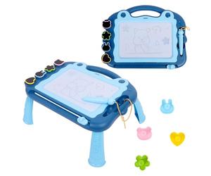 Blue Magnetic Drawing Board Kids - Adjustable Angle Erasable Toddler Drawing Tablet with Handle Seal Bracket Pen - 4 Color Zones 31 x 23cm