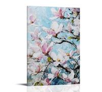 Blue Magnolia Floral Wall Art, Impressionist Botanical Blossoms Canvas Print Hanging Paintings Poster Based on Original Paintings, Nature Artwork for Living Roo 20x30inch(50x75cm)