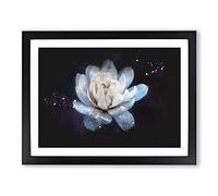 Blue Magnolia Flower Paint Splash Modern Art Framed Wall Art Print, Ready to Hang Picture for Living Room Bedroom Home Office Décor, Black A2 (64 x 46 cm)