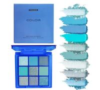 Blue Make-Up Palette - 9 Colors Glitter Matte Pearlescent Eye Shadow Pallets - Long Lasting Intense Colour Convenient Portable Travel Bright Eye Makeup Set for Women Girls Christmas & Music Festivals