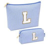 Blue Makeup Bag Set of 2, Cosmetic Travel Pouches for Handbag & Home | Two bags to split daily essentials from travel items. Easy to spot inside a bag. Works as a gift without wrapping.