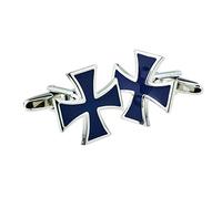 Blue Maltese Cross Crusader Design Cufflinks in a Personalised Engraved Cufflink Box