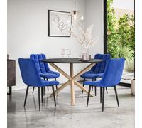 (Blue) Malvern Round Black Dining Table Set w Oak Legs w 4-6 Nova Velvet Chair