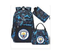(Blue Manchester City) Football star peripheral backpack student schoolbag three-piece lunch bag pencil bag children men's style