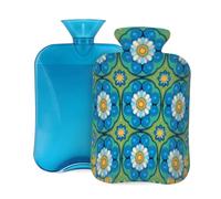 Blue Mandala Flower Pattern Hot Water Bottle with Cover, 2L PVC Hot Water Bag with Soft Cover, Reusable Heating Pad for Pain Relief Warm Hands Waist Abdomen Feet & Bed