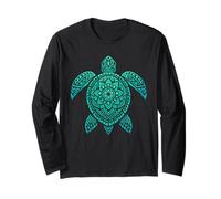 Blue Mandala Tribal Sea Turtle Long Sleeve T-Shirt