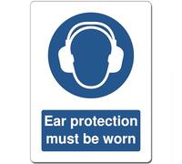 Blue Mandatory Health Safety Metal Sign For Office Work Site School 15cm x 20cm - Ear protection must be worn