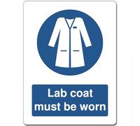 Blue Mandatory Health Safety Metal Sign For Office Work Site School 15cm x 20cm - Lab coat must be worn