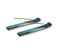 Blue Mango Wood Incense Holder - Set of 2, 25 cm Long, Ash Catcher for Incense and Joss Sticks