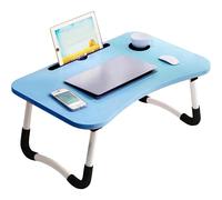 (Blue) MantraRaj Laptop Bed Table Lap Standing Desk with Foldable Legs & Cup Slot for Sofa Breakfast Laptop Bed Tray Desk Table