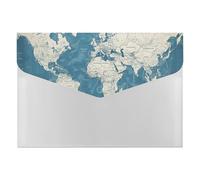 Blue Map of The World Expanding File Folder 6 Pockets Accordion File Organizer Portable Letter A4 Size Folders with Snap Closure for Document Paper Receipt Office Supplies
