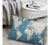 Blue Map of The World Pillow Cover Soft Throw Pillow Cover Hidden Zipper Rectangular Lumbar Pillow Covers Decorative Body Cushion Case Pillowcase for Sofa Couch Bedroom 12 "x20