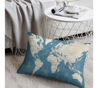 Blue Map of The World Pillow Cover Soft Throw Pillow Cover Hidden Zipper Rectangular Lumbar Pillow Covers Decorative Body Cushion Case Pillowcase for Sofa Couch Bedroom 8"x12"