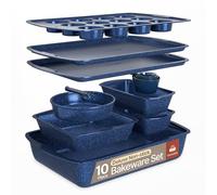 Blue Marble 10-Piece Bakeware Sets, Nonstick Carbon Steel Baking Sheet & Pans, Stackable Space-Saving Bakeware, Dishwasher Safe, Stain-resistant, PFOAPFOSPTFE Free, Oven Safe Up To 450°F (230°C)