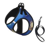 Blue Marble Abstract Gold,Pet Harness,Adjustable Reflective Dog Harness,Pet Leash Vest,S