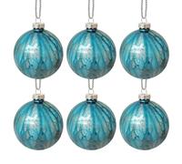 Blue Marble Christmas Baubles - Set of 6 Hanging Ornaments with Silver Rope - Luxury Xmas Tree Decorations for Festive Displays & Decor - Durable, Reusable & Stylish Baubles - 9cm