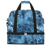 Blue Marble Cracks Texture Foldable Travel Duffel Bag Large Capacity Sports Gym Bag with Wet Dry Compartment Shoe Pocket Lightweight Carry On Overnight Weekender Bag for Women Men
