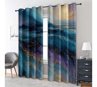 Blue Marble Curtains Blackout, 52x63 Inch 2 Panels - Gold Purple Abstract Pattern Black Out Curtains, Home Decor, 63 Drop Eyelet Window Drapes for Bedroom, Living Room DS238