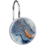 Blue Marble Decorative Shower Curtain Hook, Rustproof Stainless Steel Shower Curtain Ring for Bathroom, Shower Curtain Hangers for Shower Rod, 12 Pack