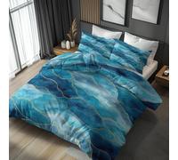 Blue Marble Duvet Cover Super King Size 3 Piece with 2 Pillowcases, Abstract Modern Patterned Bedroom Decor Bedding, Soft Microfibre Quilt Cover with Zip JY-203