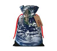 Blue Marble Earth Christmas Gift Bags with Tags & Ribbon Ties, Xmas Drawstring Candy Treat Bag Christmas Gifts Sacks Reusable Gift Wrapping Bags for Holiday Party Favors Small