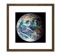 Blue Marble Earth Eastern Hemisphere Photograph 8X8 Inch Square Wooden Framed Wall Art Print Picture with Mount Artery8 Brown One Size