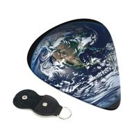 Blue Marble Earth Guitar Picks 6 Pcs, 0.71mm Thickness Celluloid Plectrum with Leather Picks Holder, Personalized Guitar Pick for Bass Electric Acoustic Guitars Lovers Gift