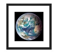 Blue Marble Earth Western Hemisphere Photograph 8X8 Inch Square Wooden Framed Wall Art Print Picture with Mount Artery8 Black One Size