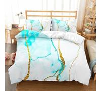 Blue Marble Gilded Print Duvet Cover Abstract Watercolor Marbling Texture Bedding Modern Tie Dye Art Comforter Cover for Kids Boys Girls Adult Bedroom Decor 3Pcs (Colour 3,King:220x240cm(3Piece))