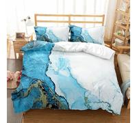 Blue Marble Gilded Print Duvet Cover Abstract Watercolor Marbling Texture Bedding Modern Tie Dye Art Comforter Cover for Kids Boys Girls Adult Bedroom Decor 3Pcs (Colour 12,Single:135x200cm (3Piece))