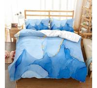 Blue Marble Gilded Print Duvet Cover Abstract Watercolor Marbling Texture Bedding Modern Tie Dye Art Comforter Cover for Kids Boys Girls Adult Bedroom Decor 3Pcs (Colour 2,Single:135x200cm (3Piece))