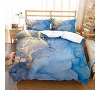 Blue Marble Gilded Print Duvet Cover Abstract Watercolor Marbling Texture Bedding Modern Tie Dye Art Comforter Cover for Kids Boys Girls Adult Bedroom Decor 3Pcs (Colour 11,King:220x240cm(3Piece))
