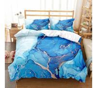 Blue Marble Gilded Print Duvet Cover Abstract Watercolor Marbling Texture Bedding Modern Tie Dye Art Comforter Cover for Kids Boys Girls Adult Bedroom Decor 3Pcs (Colour 1,Single:135x200cm (3Piece))