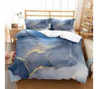 Blue Marble Gilded Print Duvet Cover Abstract Watercolor Marbling Texture Bedding Modern Tie Dye Art Comforter Cover for Kids Boys Girls Adult Bedroom Decor 3Pcs (Colour 6,Double:200x200cm(3Piece))
