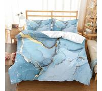 Blue Marble Gilded Print Duvet Cover Abstract Watercolor Marbling Texture Bedding Modern Tie Dye Art Comforter Cover for Kids Boys Girls Adult Bedroom Decor 3Pcs (Colour 4,Double:200x200cm(3Piece))