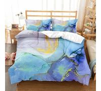 Blue Marble Gilded Print Duvet Cover Abstract Watercolor Marbling Texture Bedding Modern Tie Dye Art Comforter Cover for Kids Boys Girls Adult Bedroom Decor 3Pcs (Colour 7,Single:135x200cm (3Piece))