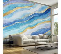 Blue Marble Mural Wallpaper, Gold Abstract Swirl Wallpaper for Bedroom, Living Room, TV Backdrop, Office, 3D Large Wall Mural Non-Woven Wall Paper 450 x 315 cm (WxH) oT143