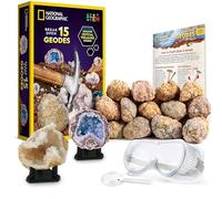 NATIONAL GEOGRAPHIC - Break Open 15 Premium Geodes - Includes Goggles, Detailed Learning Guide & 3 Display Stands - Great Stem Science Gift for Mineralogy & Geology Enthusiasts of Any Age