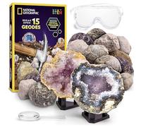 Blue Marble NATIONAL GEOGRAPHIC Break Open 15 Premium Geodes - with Goggles, Detailed Learning Guide, 3 Display Stands, Great Stem Science Toy & Educational Kit
