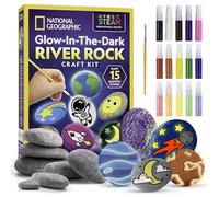 Blue Marble National Geographic Glow in The Dark Rock Painting Kit - Arts & Crafts Kit for Kids, Decorate 15 River Rocks with 15 Paints & Art Supplies, Kids Craft