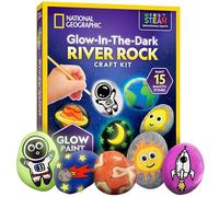 Blue Marble National Geographic Glow in the Dark Rock Painting Kit - Arts & Crafts Kit for Kids, Decorate 15 River Rocks with 15 Paints & Art Supplies, Kids Craft