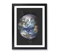 Blue Marble Of Planet Earth Paint Splash Modern Framed Wall Art Print, Ready to Hang Picture for Living Room Bedroom Home Office Décor, Black A4 (34 x 25 cm)