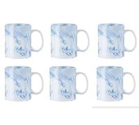 Blue Marble Print Ceramic Coffee Mug 11oz - Elegant Porcelain Cup for Tea, Coffee & Hot Drinks - Premium Gloss Finish | Dishwasher & Microwave Safe | Available in 1, 3, 4 & 6 Mug Sets (6 Mug Set)