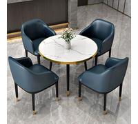 Blue Marble Round Office Table and Chair Set 4-Person Conference Dining Table for Reception Kitchen Coffee Lounge Modern Design Stylish Workspace Furniture
