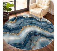 Blue Marble Round Rug 180cm, Marble Circle Rugs, Agate Art Rug, Washable Round Carpet for Kitchen Dining Living Room Bathroom Beneath the Furniture