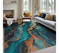Blue Marble Rug for Living Room 160 x 230cm, Gold Textured Asbtract Dark Midnight Rugs Non Slip Low Pile Washable for Bedroom Kitchen, Blue Marble Decor Area Rug Home Accessories Carpet,