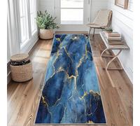 Blue Marble Runner Rugs for Hallway 60x220, Gold Crack Texture Hallway Runner Modern Abstract Pattern Carpet Runners for Kitchen Bedroom Living Room, Non Slip Long Rug upQ370r
